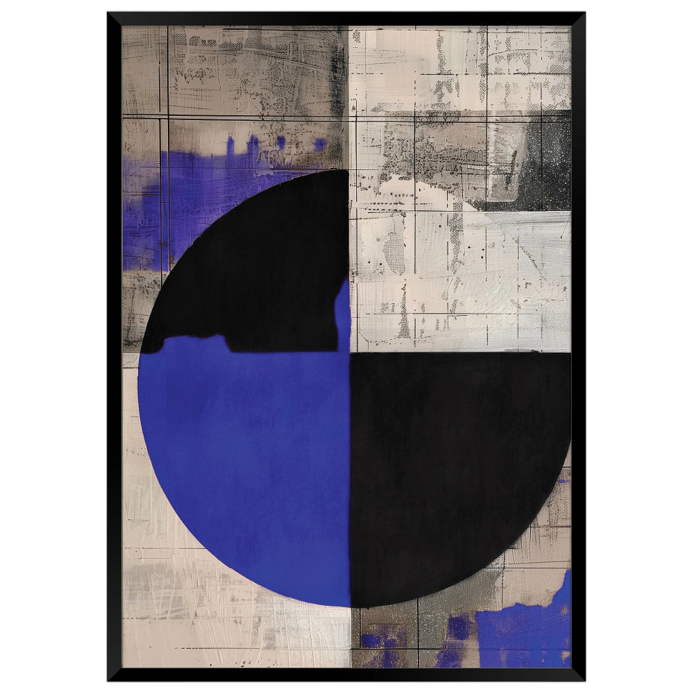 Cuadro abstracto con azul eléctrico y geometría contenida