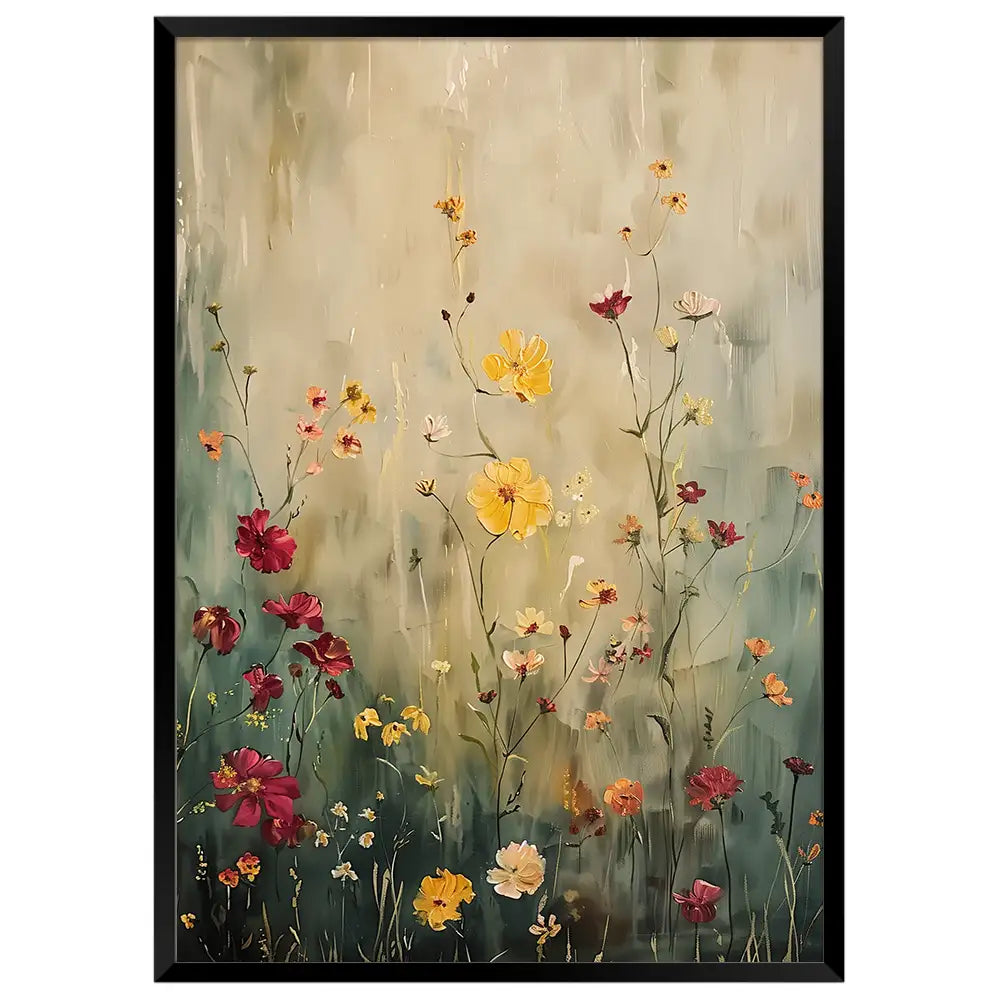Cuadro de flores sobre fondo claro y tonos suaves