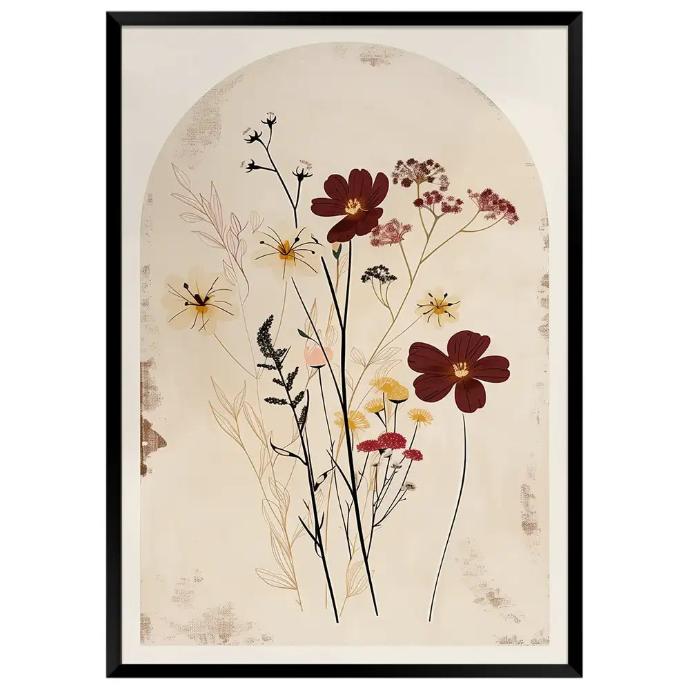 Cuadro botanico en fondo beige con estilo sobrio