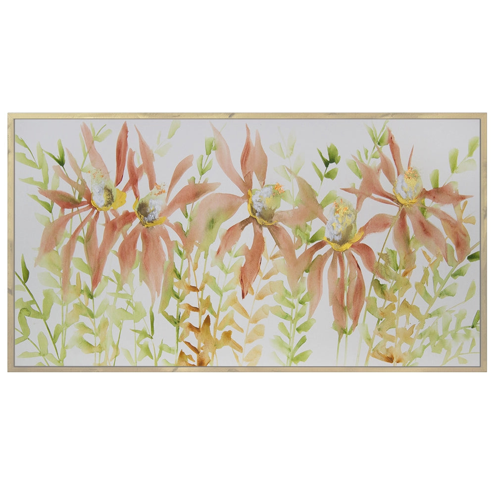 Cuadro botánico pintado a mano con flores coral