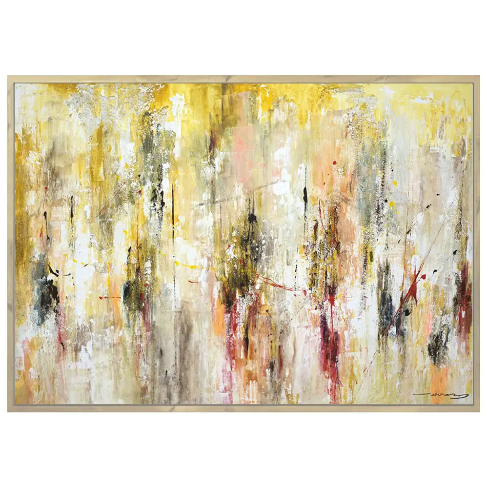 Cuadro abstracto amarillo gestual en tonos ocres