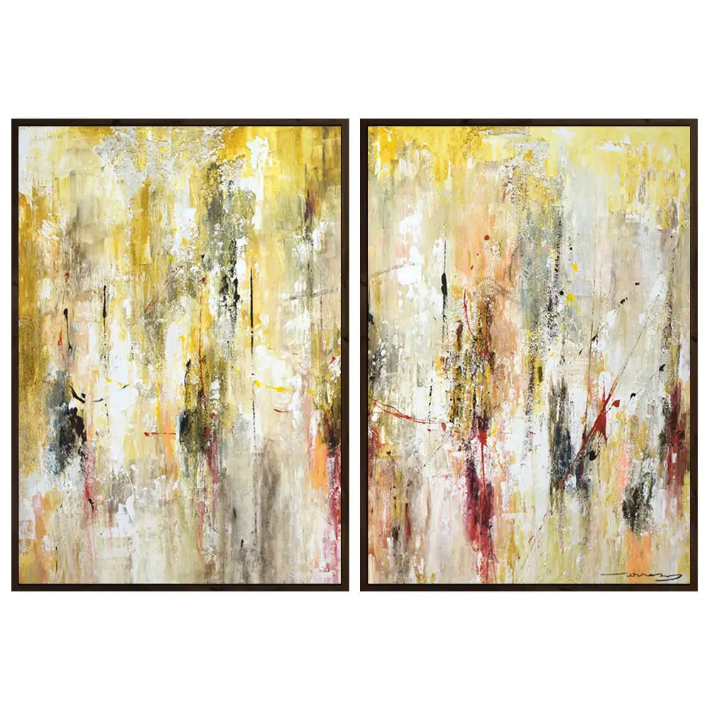 Cuadro abstracto amarillo gestual en tonos ocres