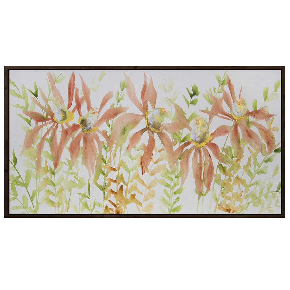 Cuadro botánico pintado a mano con flores coral