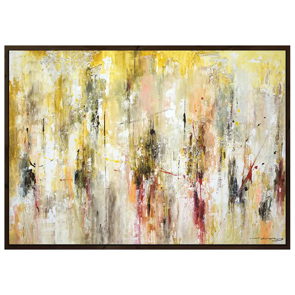 Cuadro abstracto amarillo gestual en tonos ocres