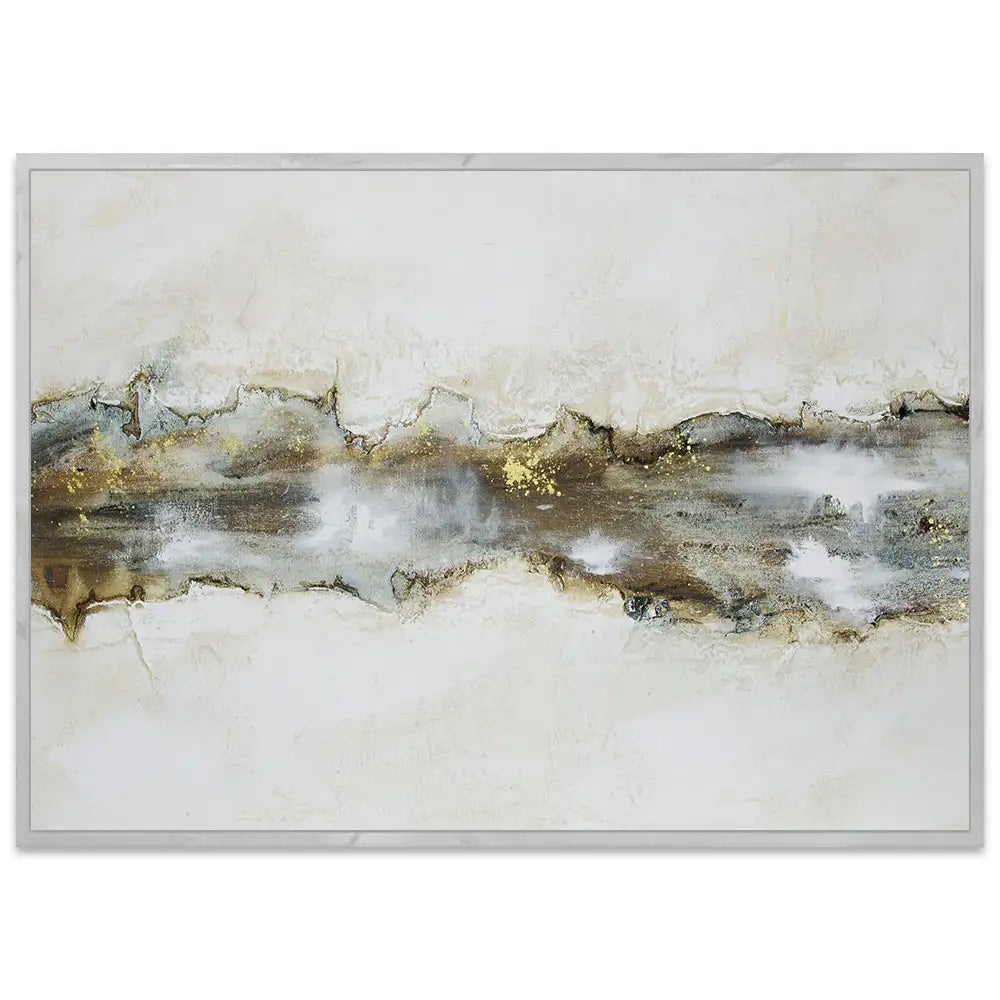 Cuadro con relieve pintado a mano en tonos beige y grafito