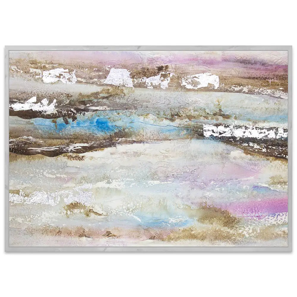 Pintura abstracta acrílica en tonos malva y plata