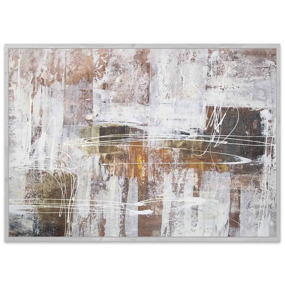 Cuadro abstracto moderno pintado a mano con líneas en blanco