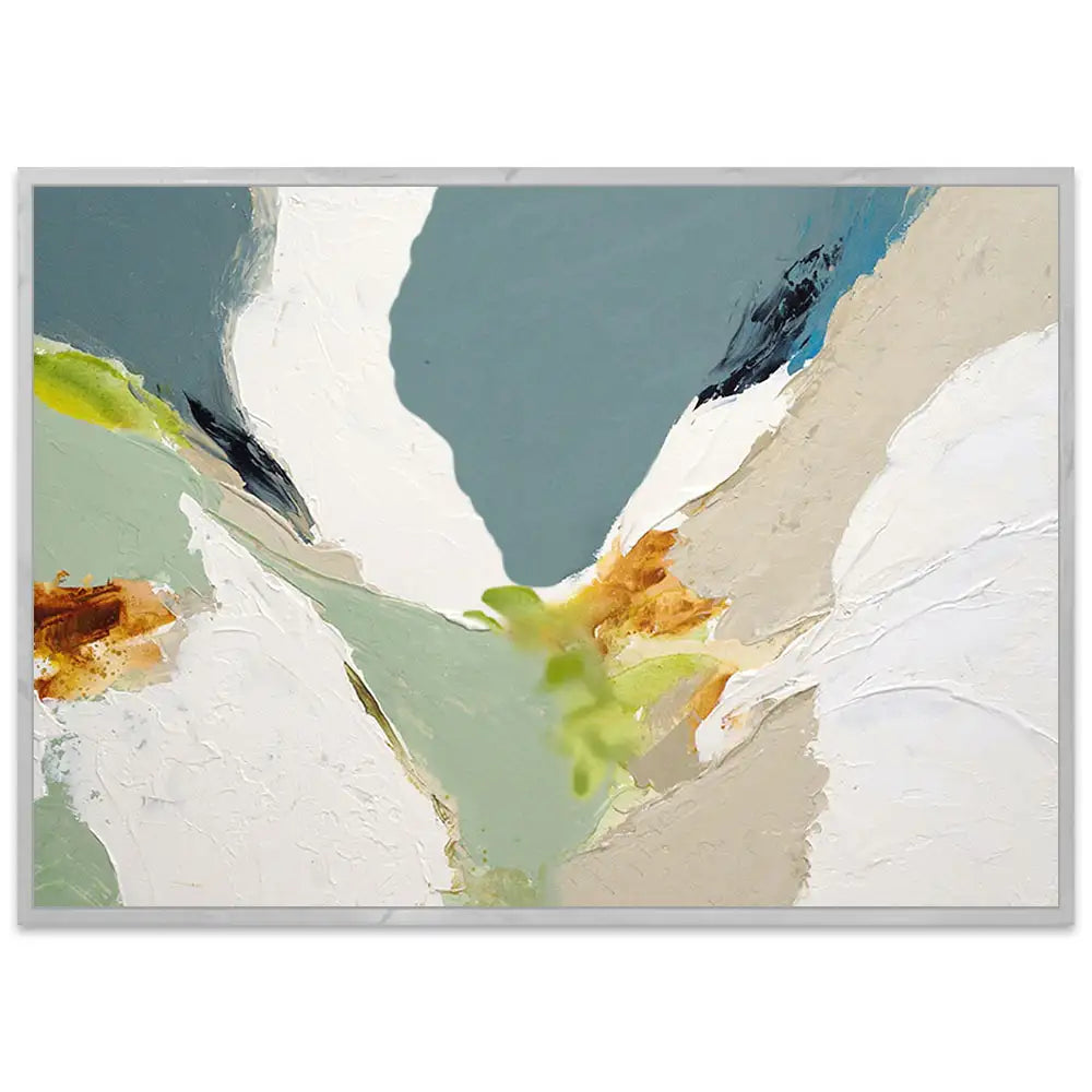Pintura abstracta acrílica con relieve en tonos verdes