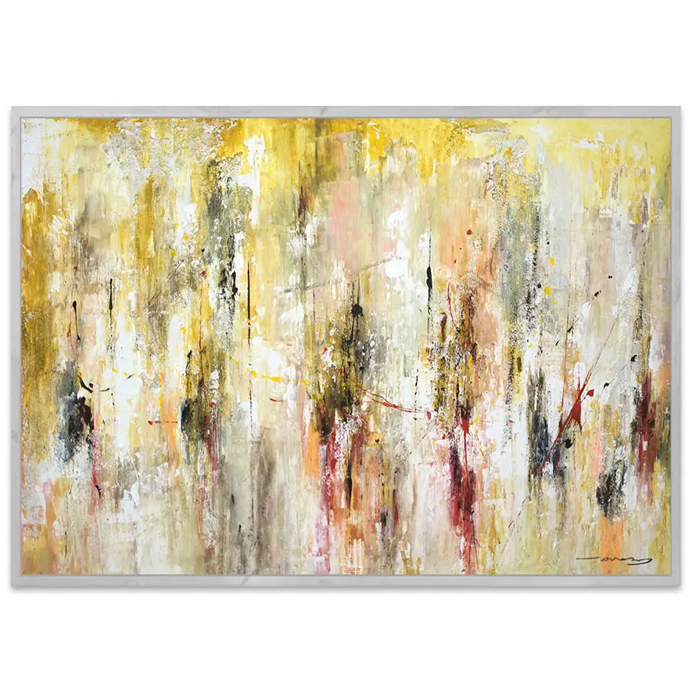 Cuadro abstracto amarillo gestual en tonos ocres