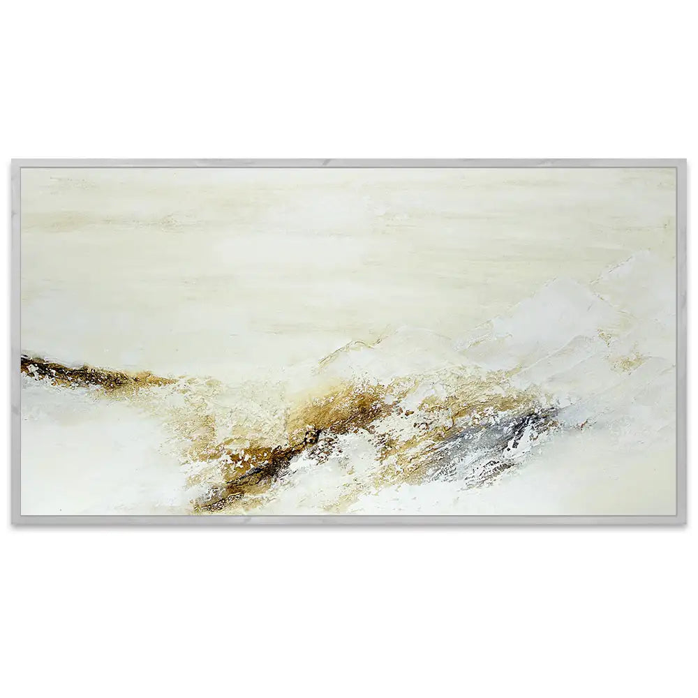 Cuadro pintado a mano con relieve en tonos tierra y blanco