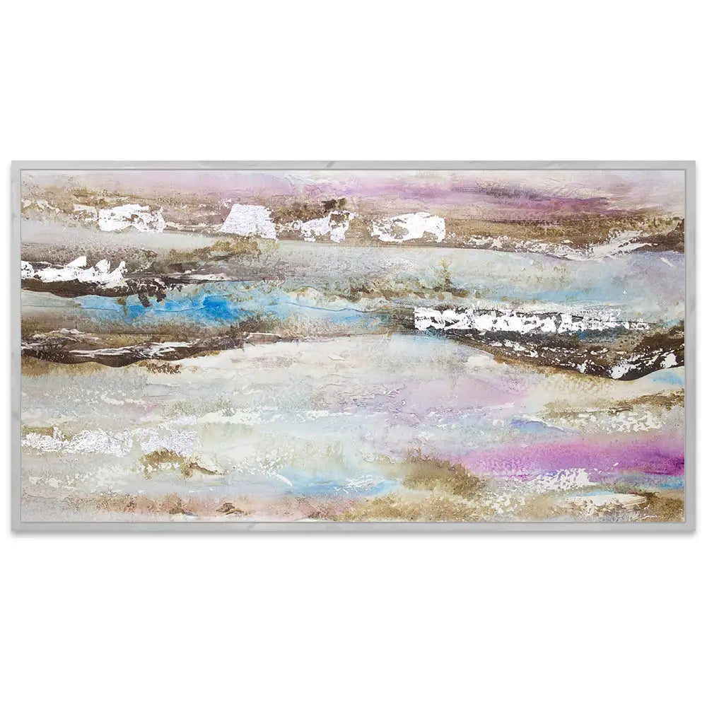 Pintura abstracta acrílica en tonos malva y plata