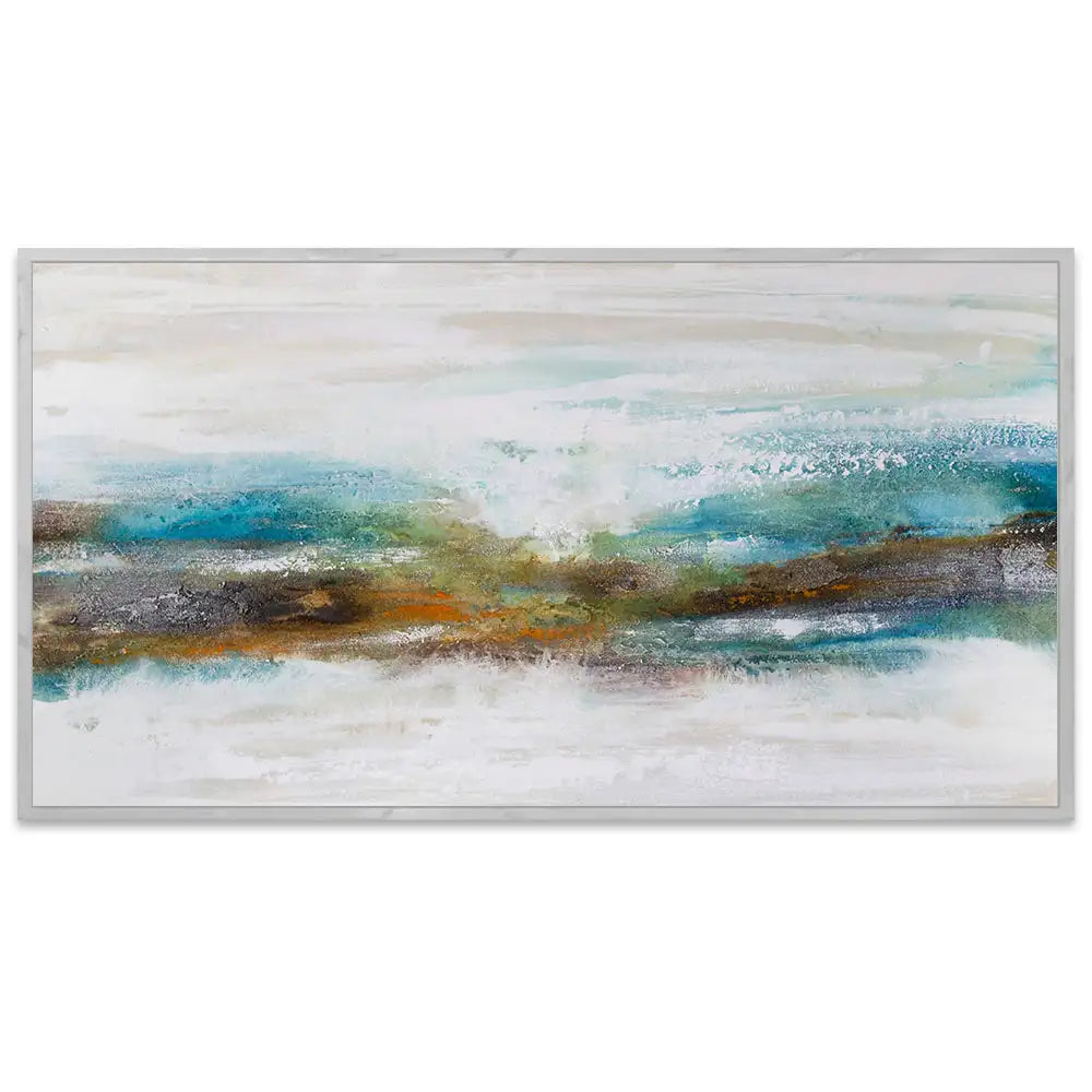 Cuadro abstracto pintado a mano con textura en tonos turquesa