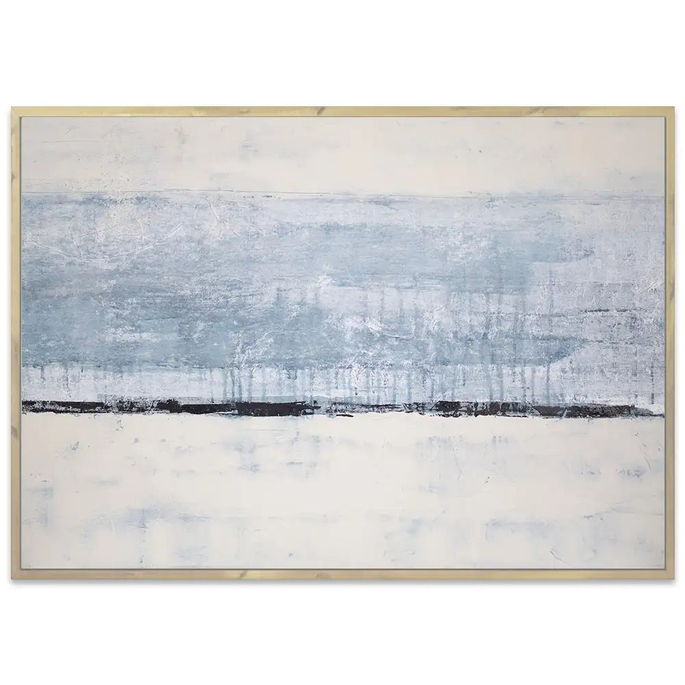 Cuadro pintado a mano original en tonos azul niebla y blanco