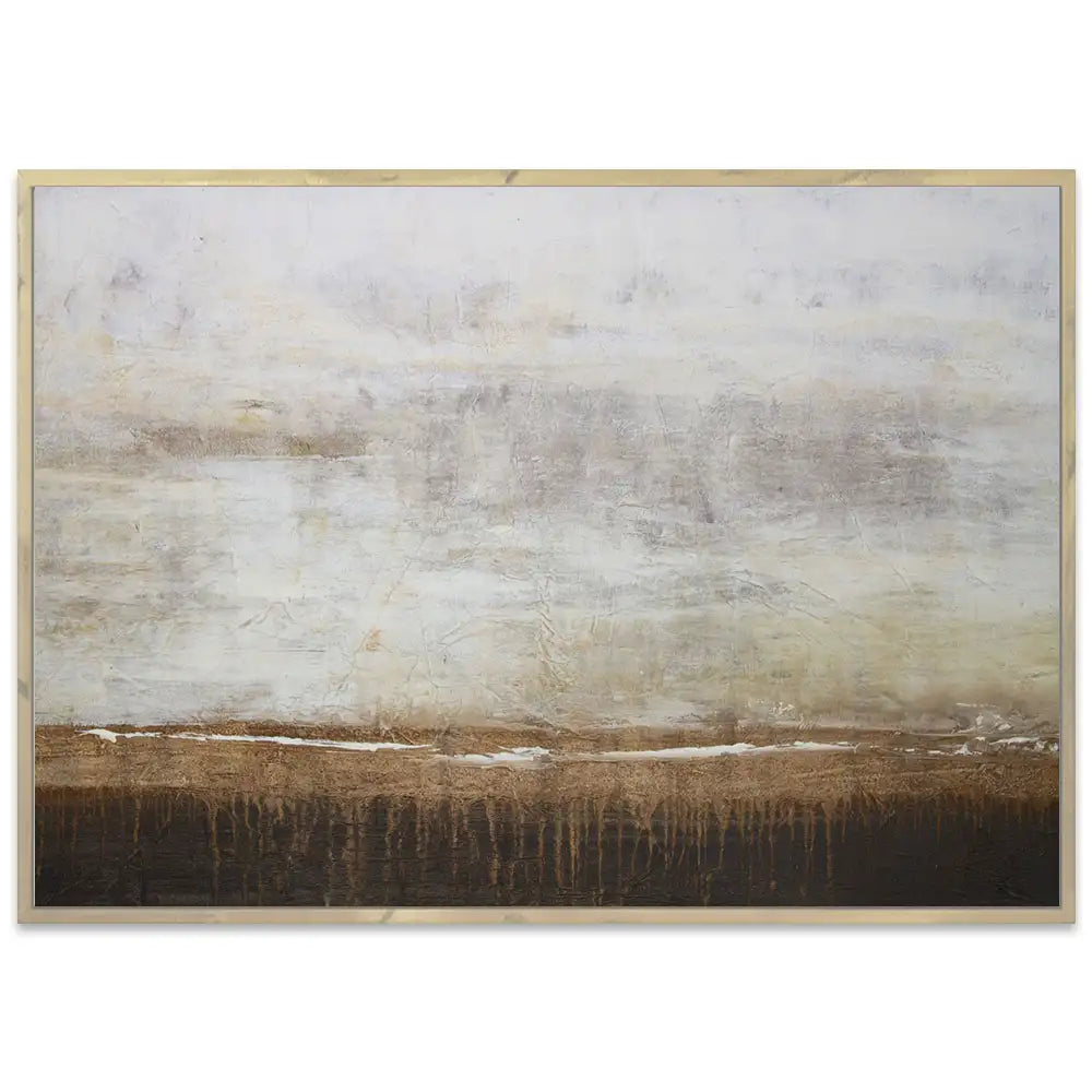 Cuadro de pintura abstracta en tonos tierra y blanco texturizado
