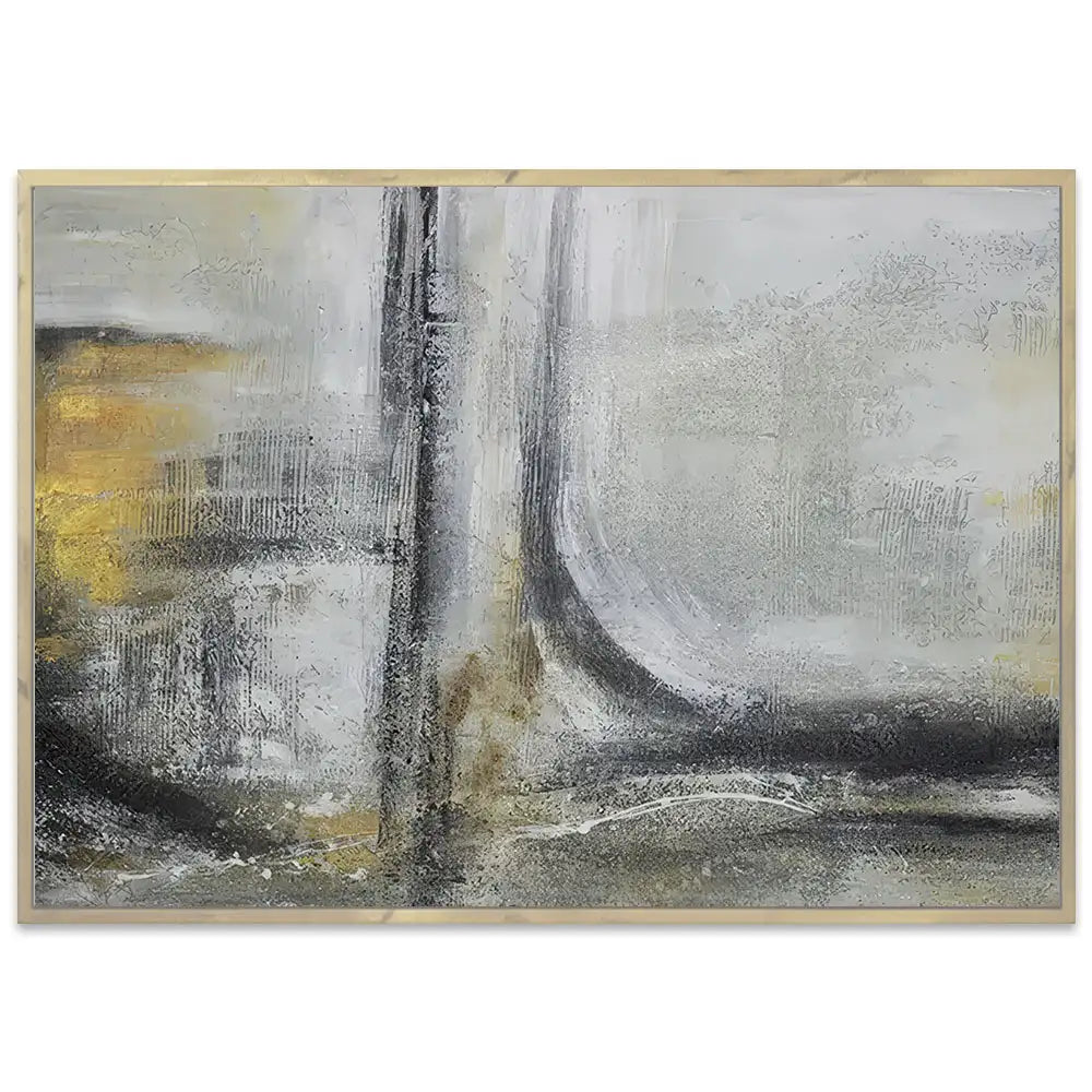 Cuadro abstracto pintado a mano con textura en tonos dorados y gris