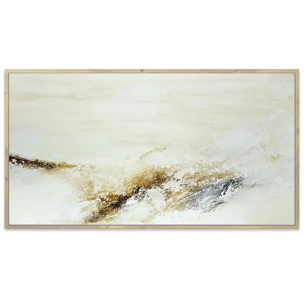 Cuadro pintado a mano con relieve en tonos tierra y blanco