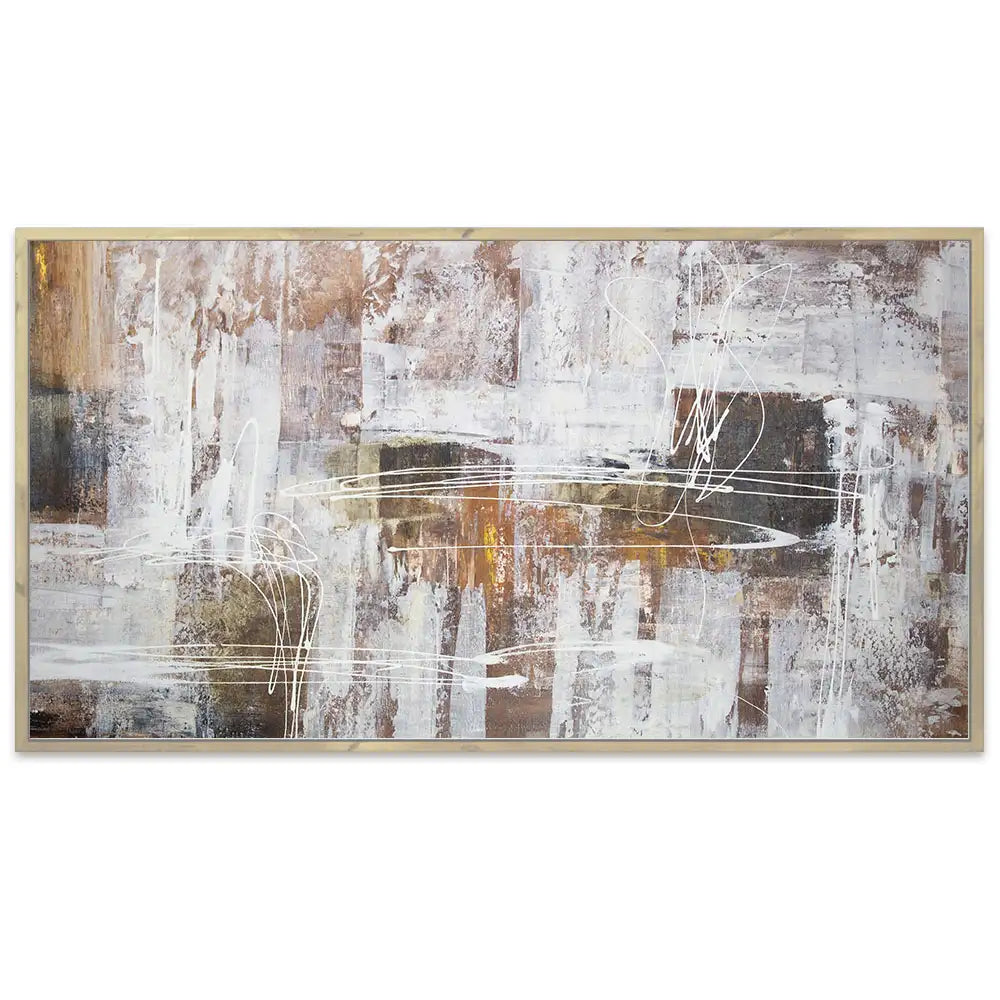 Cuadro abstracto moderno pintado a mano con líneas en blanco