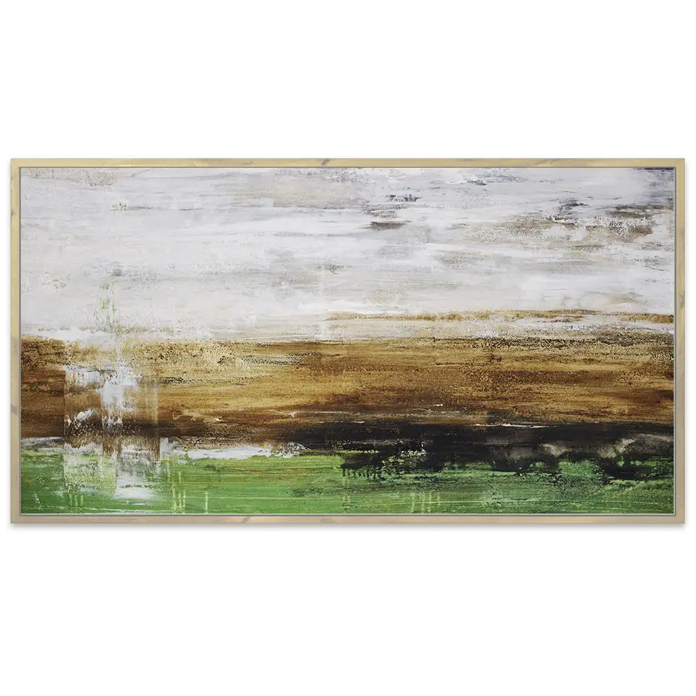 Cuadro pintado a mano moderno con contraste en tonos tierra y verde