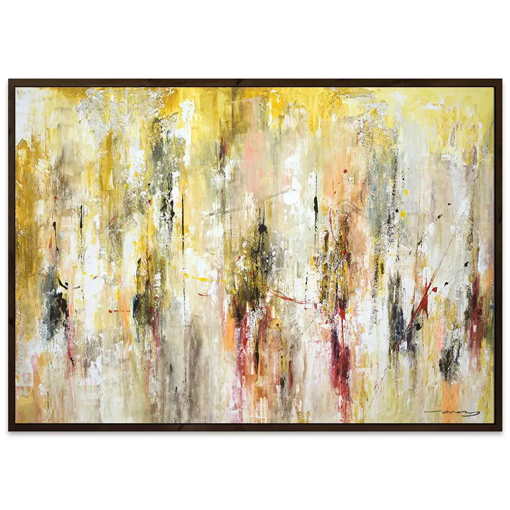 Cuadro abstracto amarillo gestual en tonos ocres
