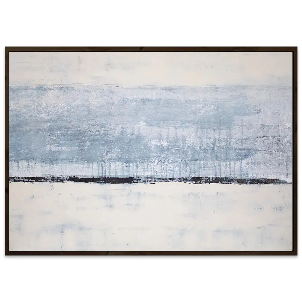 Cuadro pintado a mano original en tonos azul niebla y blanco