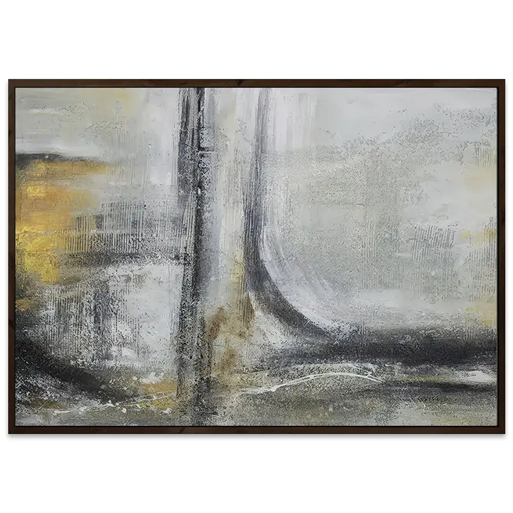 Cuadro abstracto pintado a mano con textura en tonos dorados y gris