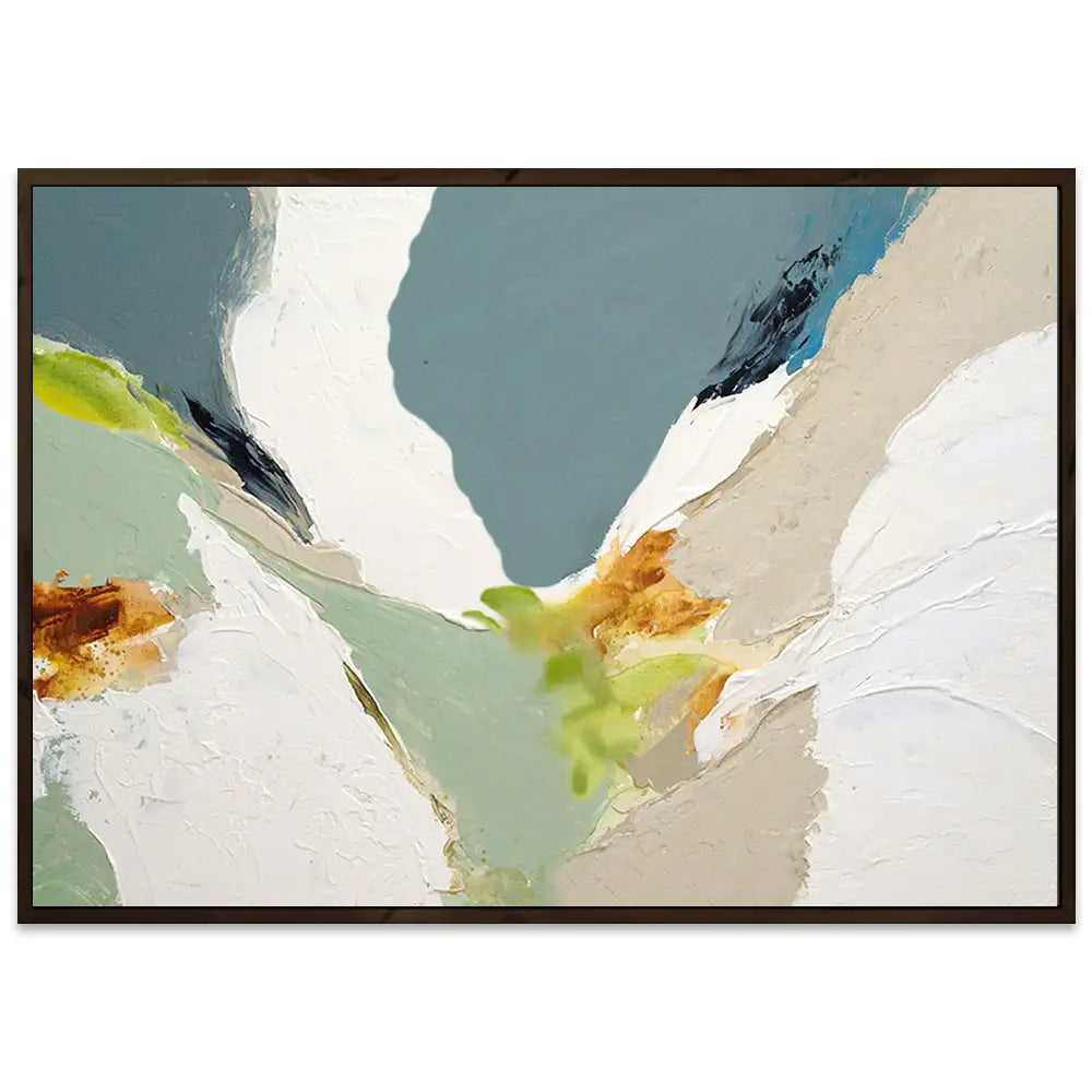 Pintura abstracta acrílica con relieve en tonos verdes
