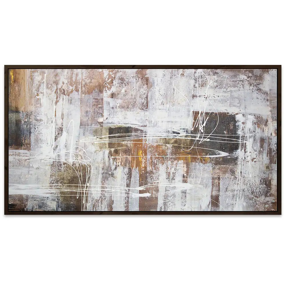 Cuadro abstracto moderno pintado a mano con líneas en blanco