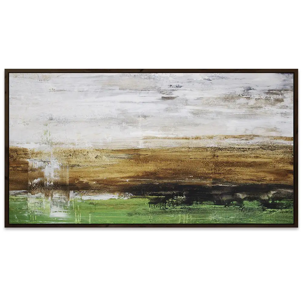 Cuadro pintado a mano moderno con contraste en tonos tierra y verde