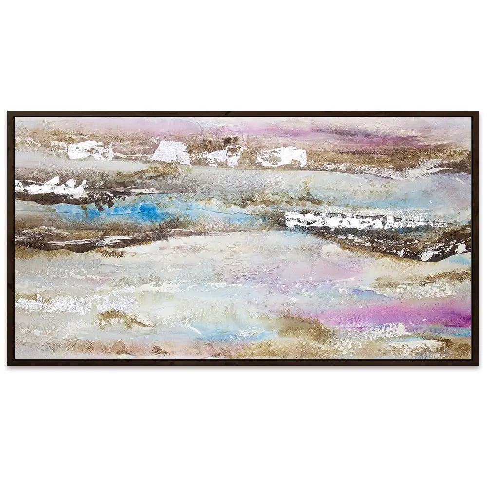 Pintura abstracta acrílica en tonos malva y plata