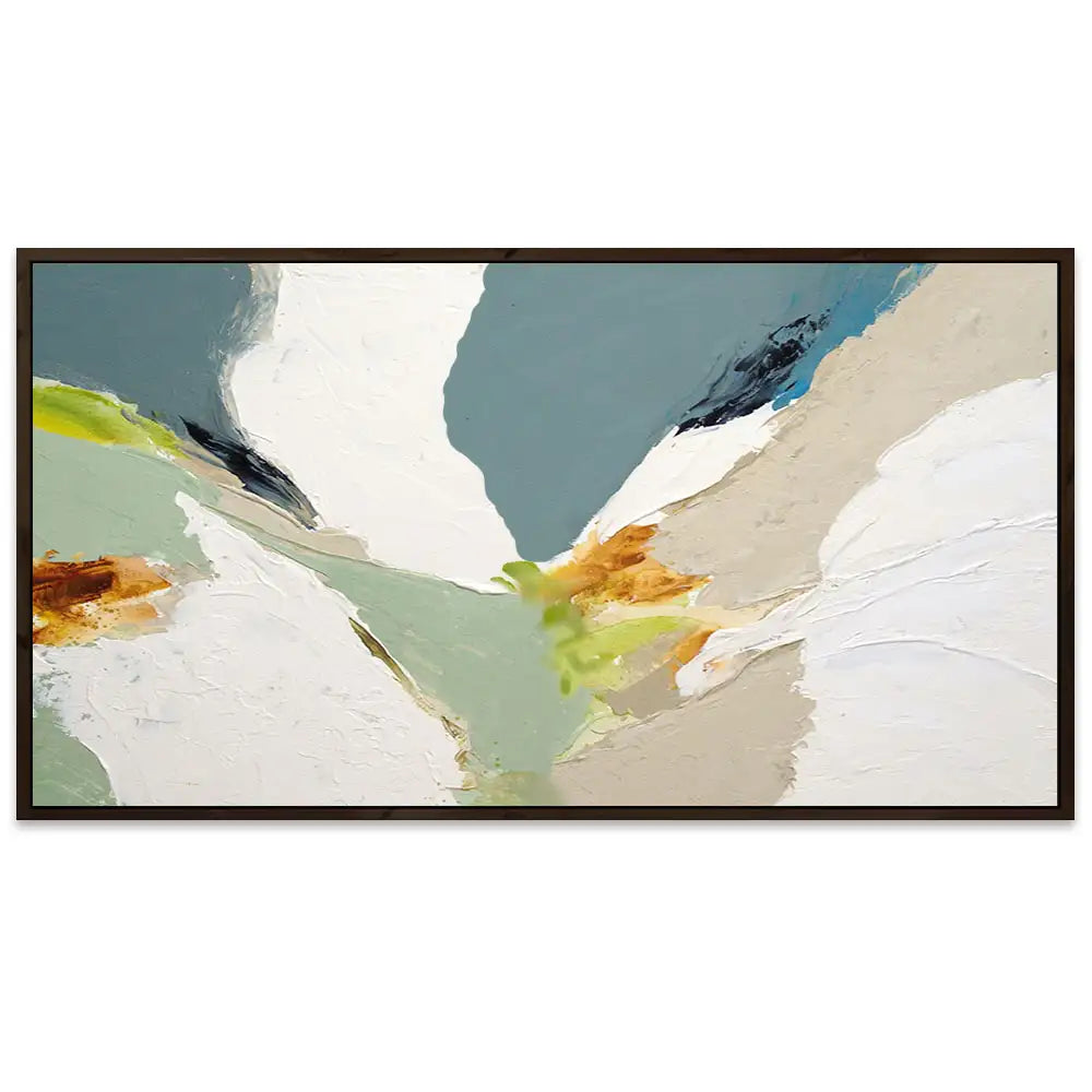 Pintura abstracta acrílica con relieve en tonos verdes