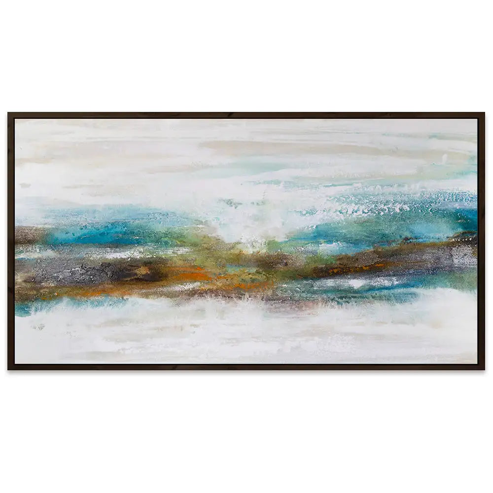 Cuadro abstracto pintado a mano con textura en tonos turquesa