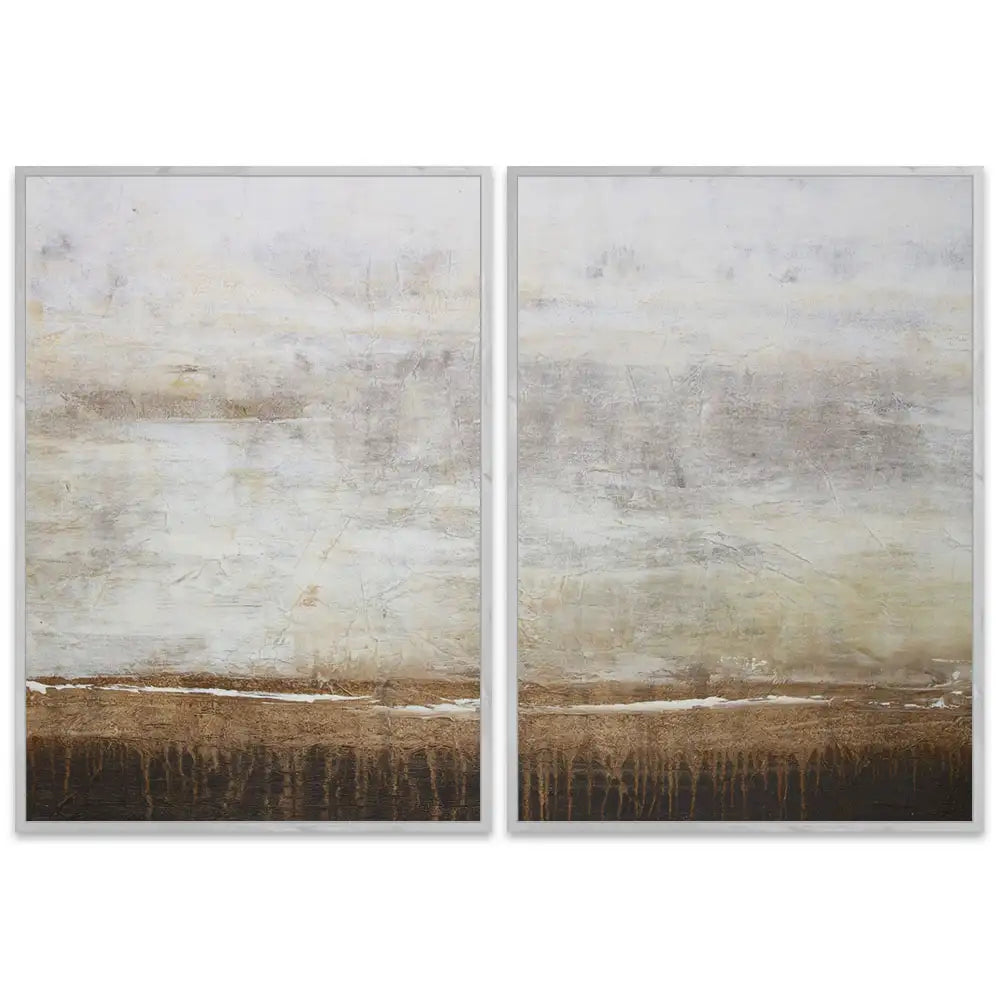 Cuadro de pintura abstracta en tonos tierra y blanco texturizado