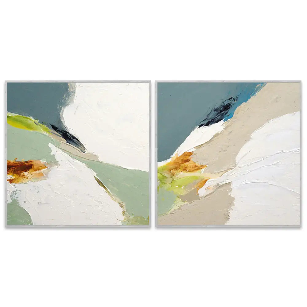 Pintura abstracta acrílica con relieve en tonos verdes