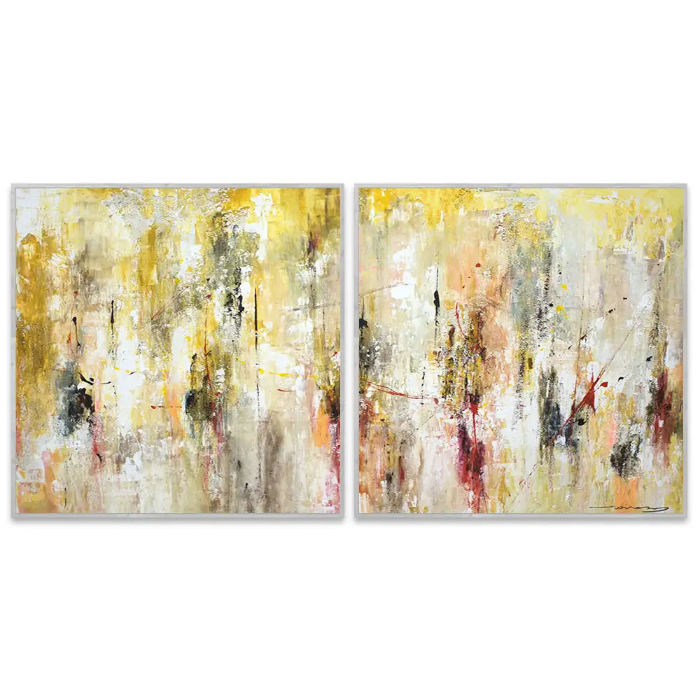 Cuadro abstracto amarillo gestual en tonos ocres
