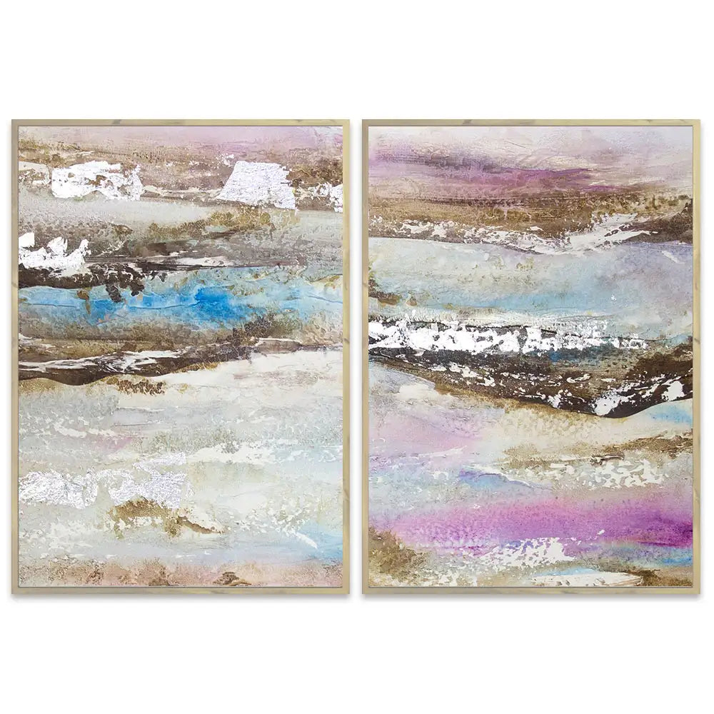 Pintura abstracta acrílica en tonos malva y plata