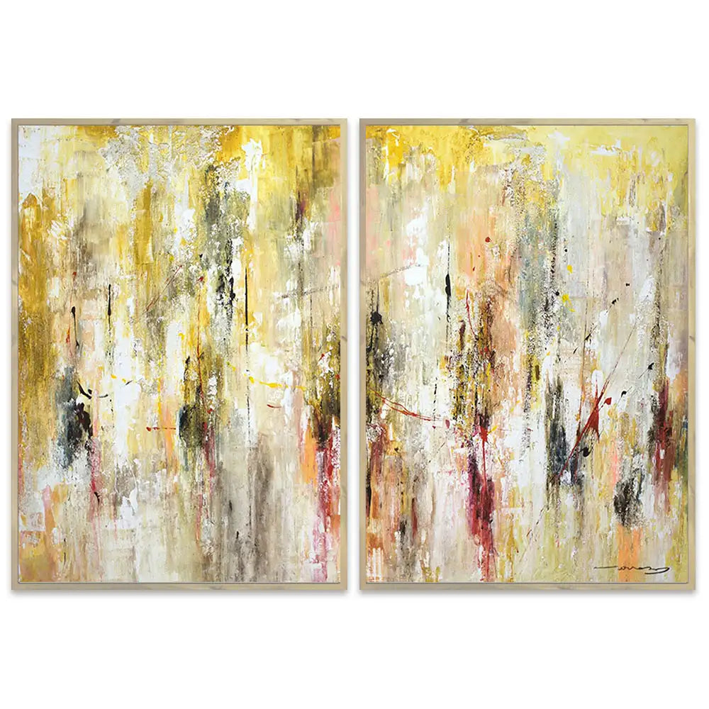 Cuadro abstracto amarillo gestual en tonos ocres