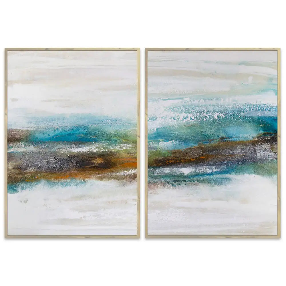 Cuadro abstracto pintado a mano con textura en tonos turquesa