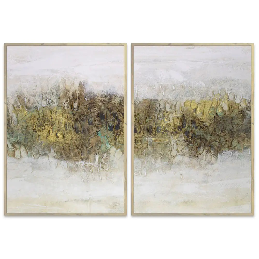 Cuadro con relieve pintado a mano en tonos tierra y dorado