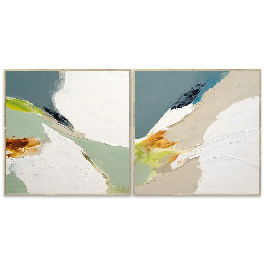 Pintura abstracta acrílica con relieve en tonos verdes