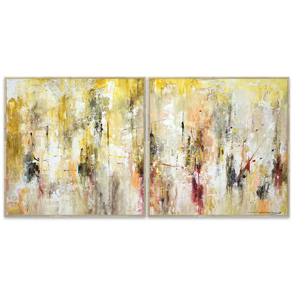 Cuadro abstracto amarillo gestual en tonos ocres