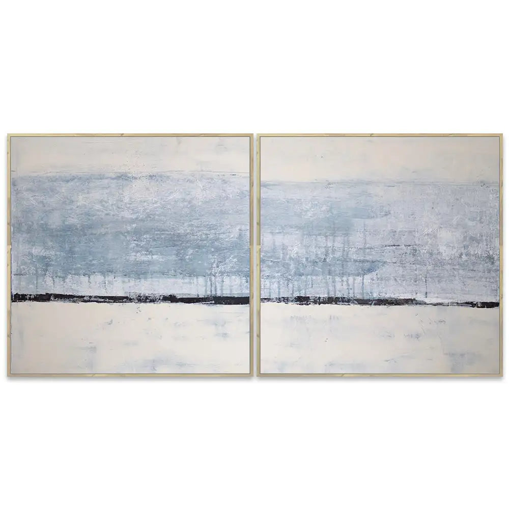 Cuadro pintado a mano original en tonos azul niebla y blanco