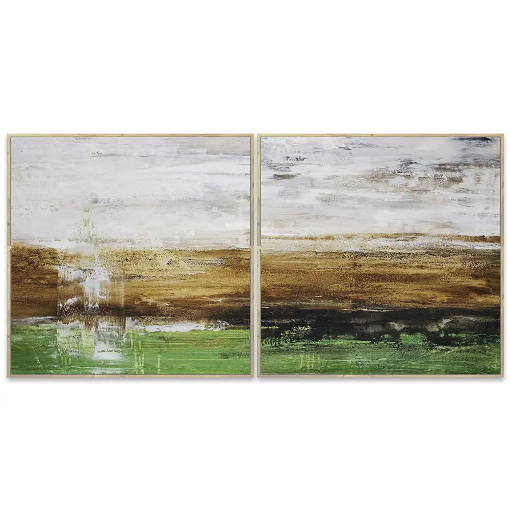 Cuadro pintado a mano moderno con contraste en tonos tierra y verde