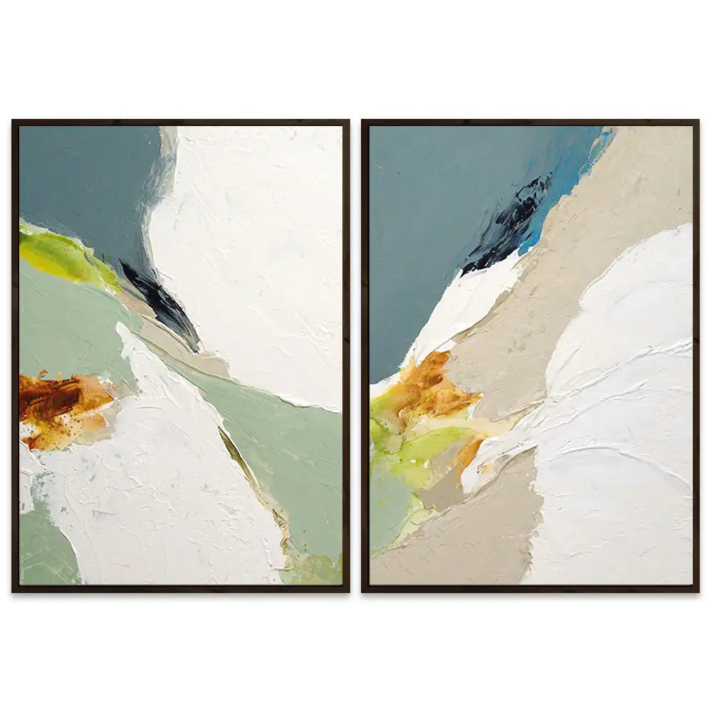 Pintura abstracta acrílica con relieve en tonos verdes