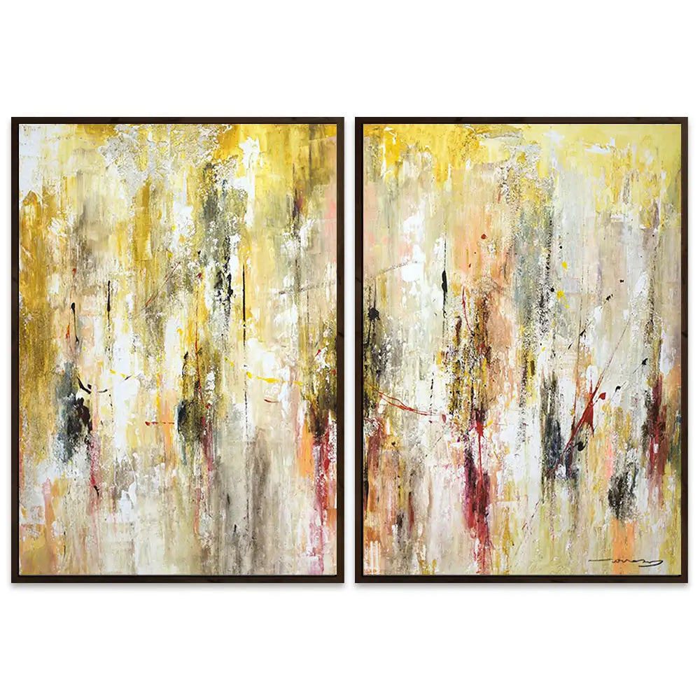 Cuadro abstracto amarillo gestual en tonos ocres