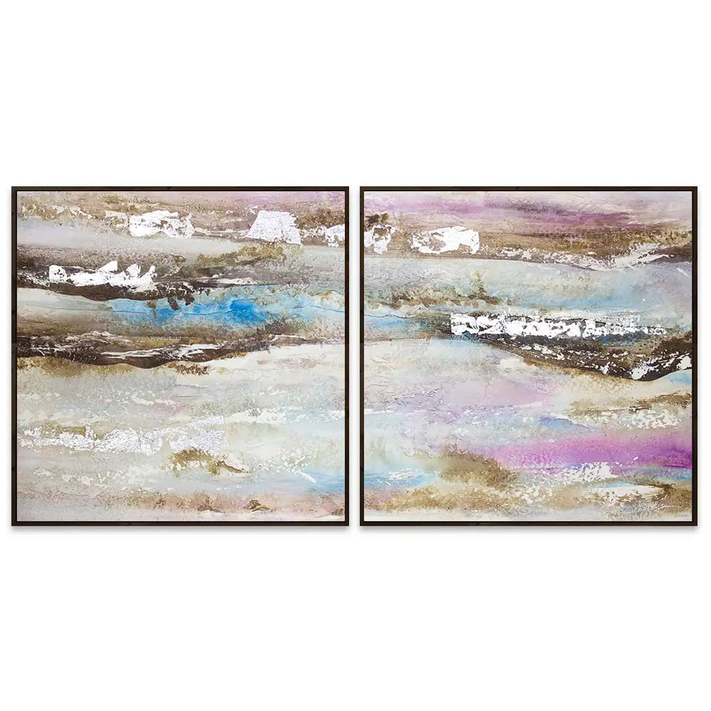 Pintura abstracta acrílica en tonos malva y plata