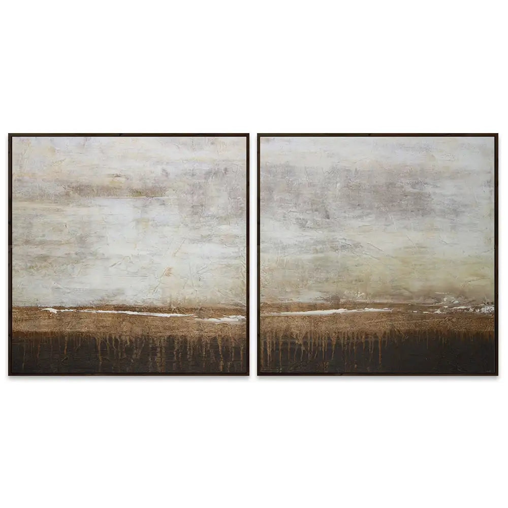 Cuadro de pintura abstracta en tonos tierra y blanco texturizado