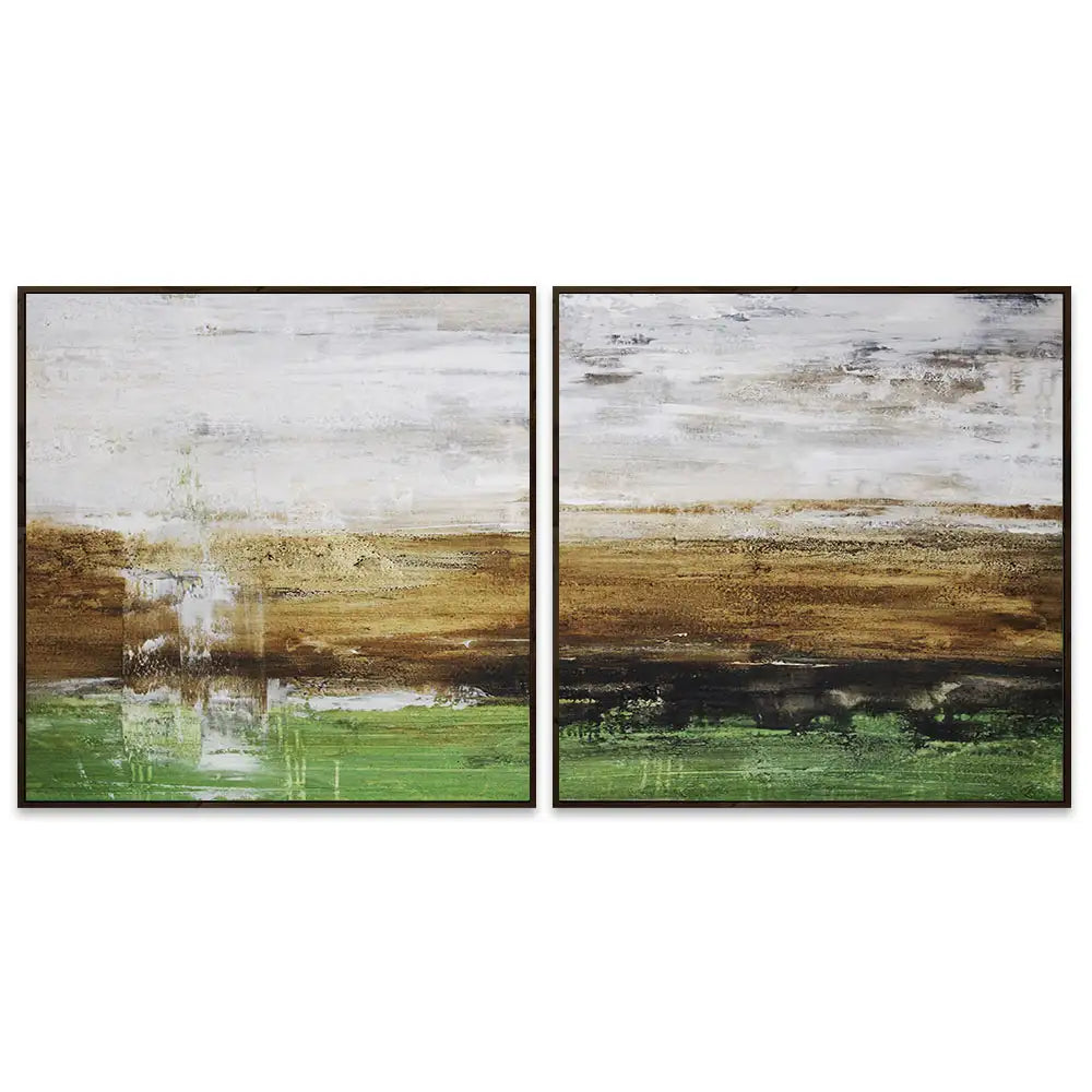 Cuadro pintado a mano moderno con contraste en tonos tierra y verde