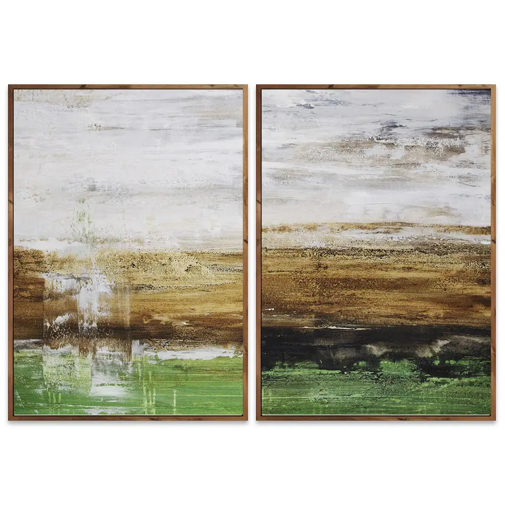 Cuadro pintado a mano moderno con contraste en tonos tierra y verde