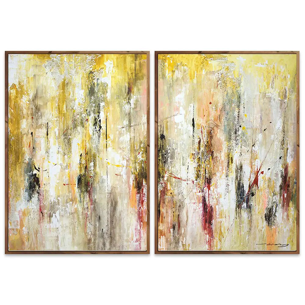 Cuadro abstracto amarillo gestual en tonos ocres