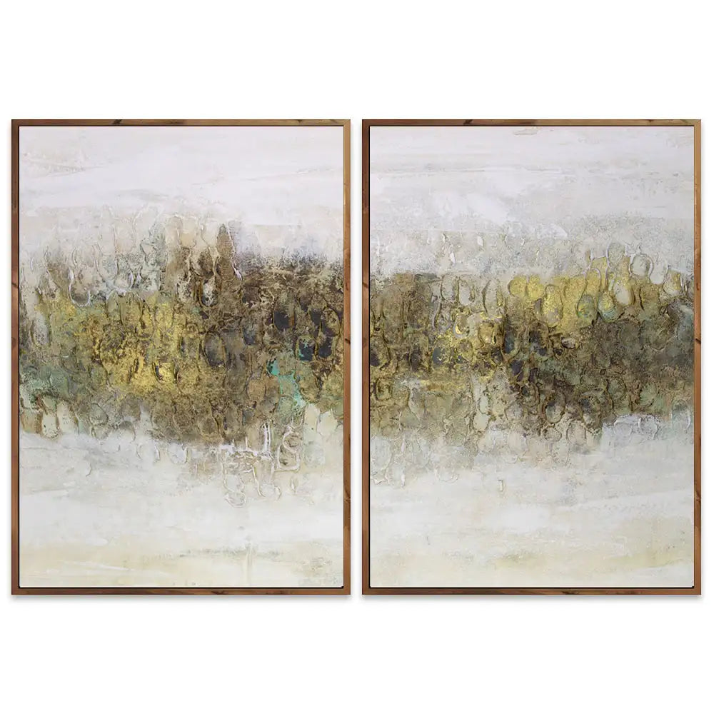 Cuadro con relieve pintado a mano en tonos tierra y dorado